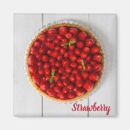 ミントの載った白い木の上のイチゴのケーキ マグネット