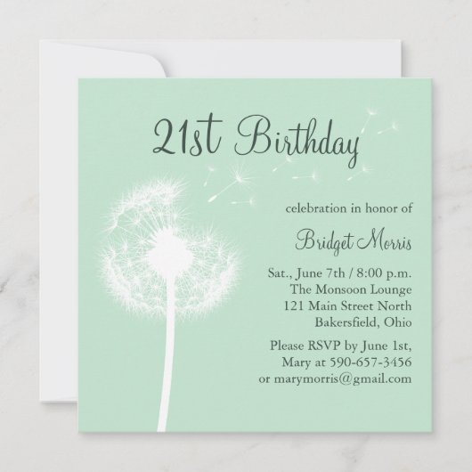 ミントの21歳誕生日招待状 ベスト ウィッシューズ 招待状 (正面)
