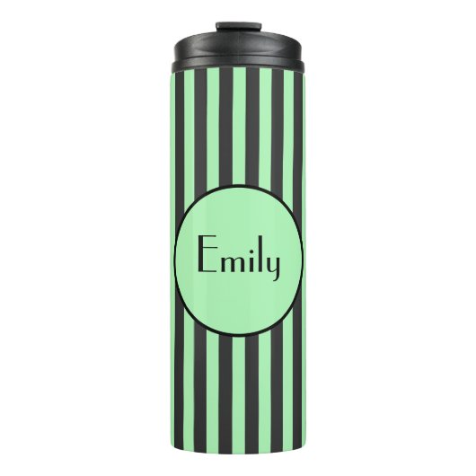 ミントはっきりしたグリーン&ブラックストライプパーソナライズされた タンブラー (正面)