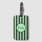 ミントはっきりしたグリーン&ブラックストライプラゲッジタグ ラゲッジタグ (正面縦)