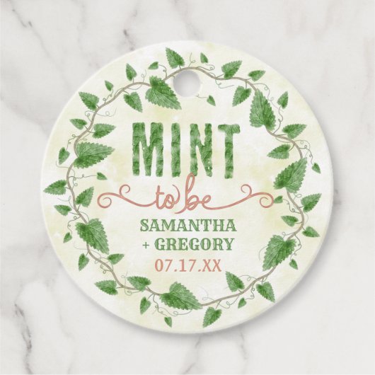 ミントはウェディングシャワー水の色の葉リース フェイバータグ (正面)