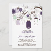 ミントぶら下がったンのメイソンの瓶フローラの赤ちゃんシャワー 招待状 (正面)
