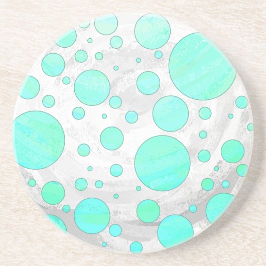 ミントアイスアクアブルー水玉模様 コースター (正面)