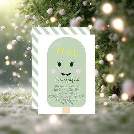 ミントアイスクリームコーンスクープ紙吹雪誕生日パーティー 招待状