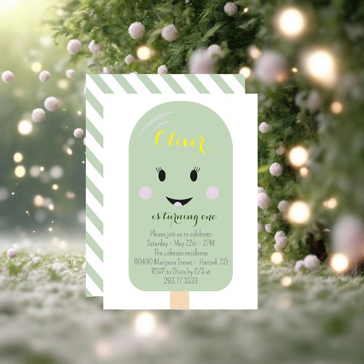 ミントアイスクリームコーンスクープ紙吹雪誕生日パーティー 招待状