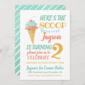 ミントアイスクリーム誕生日招待状テンプレート 招待状 (正面/裏面)