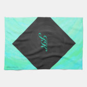 ミントアイスブルーとブラックモノグラム キッチンタオル (横)