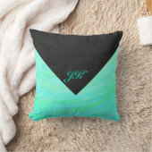 ミントアイスブルーとブラックモノグラム クッション (ブランケット)