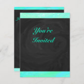 ミントアイスブルーとブラックモノグラム 招待状 (正面/裏面)