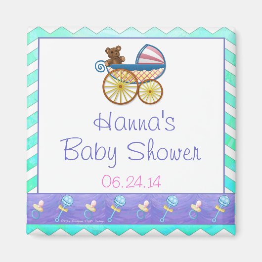 ミントアイスブルーシェブロンパターインベビー マグネット (正面)