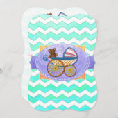 ミントアイスブルーシェブロンパターインベビー 招待状 (正面/裏面)