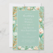 ミントアイボリー金ゴールド水カラーフローラ結婚ズ 招待状 (正面)