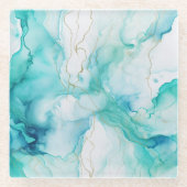 ミントアクアインクマーブル ガラスコースター (正面)