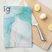 ミントアクアインクマーブル キッチンタオル (四つ折り)