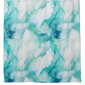 ミントアクアインクマーブル シャワーカーテン (正面)