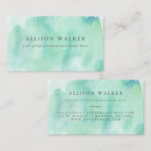 ミントアクアウォーターカラーモダンプロフェッショナル 名刺 (正面/裏面)