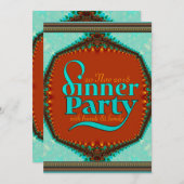 ミントアクアカラメル金ゴールドフェアユタリーディナーパーティー 招待状 (正面/裏面)