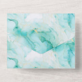 ミントアクアグラムエレガント金ゴールド大理石 オールインワン招待状 (裏面)