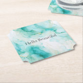 ミントアクアグラムエレガント金ゴールド大理石 ペーパーコースター (アングル)