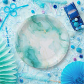 ミントアクアグラムエレガント金ゴールド大理石 ペーパープレート (パーティー)