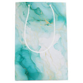 ミントアクアグラムエレガント金ゴールド大理石 ミディアムペーパーバッグ (正面)