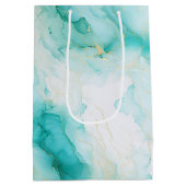 ミントアクアグラムエレガント金ゴールド大理石 ミディアムペーパーバッグ (裏面)