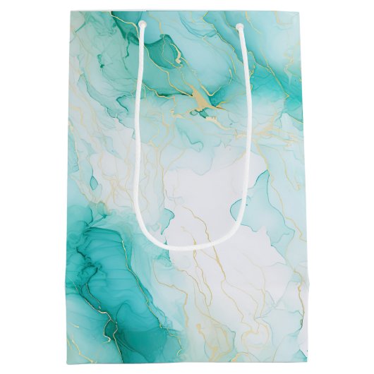 ミントアクアグラムエレガント金ゴールド大理石 ミディアムペーパーバッグ (裏面)