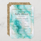 ミントアクアグラムエレガント金ゴールド大理石 招待状 (正面/裏面)