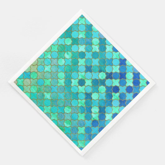 ミントアクアティール（緑がかった色）金ゴールドオリエンタルモロッコタイルパターン (コーナー)