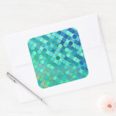 ミントアクアティール(緑がかった色)金ゴールドオリエンタルモロッコタイルパターン スクエアシール (封筒)