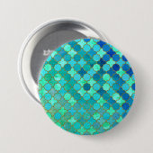 ミントアクアティール(緑がかった色)金ゴールドオリエンタルモロッコタイルパターン 缶バッジ (正面&裏面)