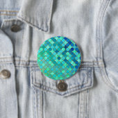 ミントアクアティール(緑がかった色)金ゴールドオリエンタルモロッコタイルパターン 缶バッジ (インサイチュ)