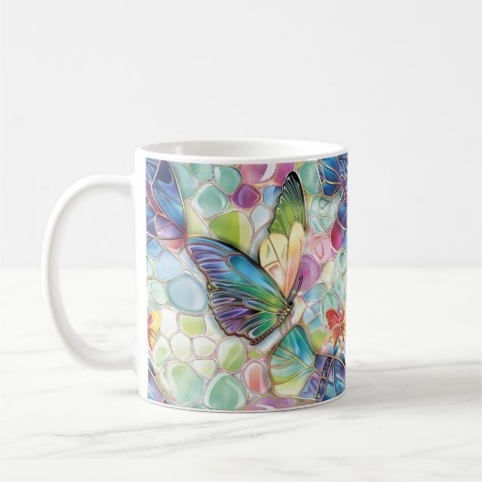 ミントアクアパープルピンク蝶 コーヒーマグカップ (左)