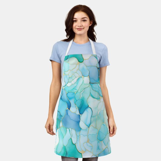 ミントアクアパール金ゴールドマーブル エプロン (着用した状態)