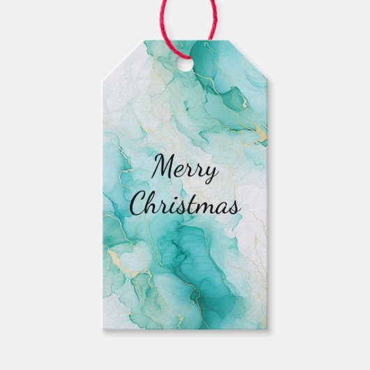 ミントアクアパール金ゴールドマーブル ギフトタグ (正面)