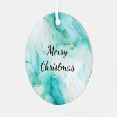 ミントアクアパール金ゴールドマーブル メタルオーナメント (正面左)