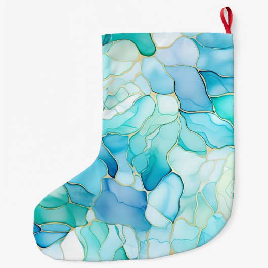 ミントアクアパール金ゴールドマーブル ラージクリスマスストッキング (裏面)