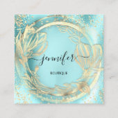 ミントアクアフローラQRCodeロゴスクエアインサート美しい スクエア名刺 (正面)