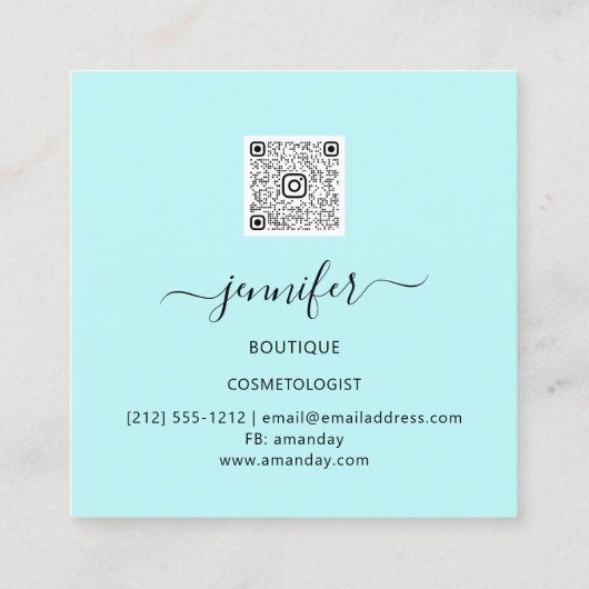 ミントアクアフローラQRCodeロゴスクエアインサート美しい スクエア名刺 (裏面)