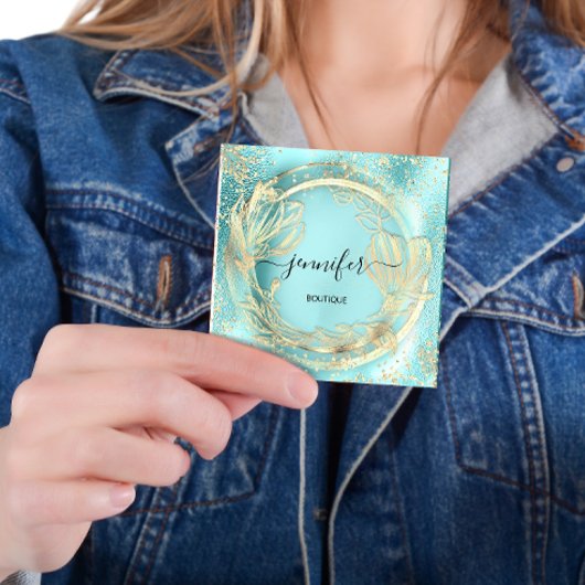 ミントアクアフローラQRCodeロゴスクエアインサート美しい スクエア名刺