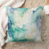 ミントアクアブルーインクマーブル クッション (ブランケット)