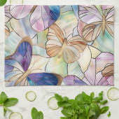 ミントアクアブルーパープル蝶 キッチンタオル (折り畳み)