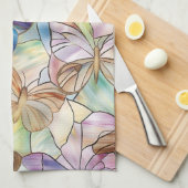 ミントアクアブルーパープル蝶 キッチンタオル (四つ折り)