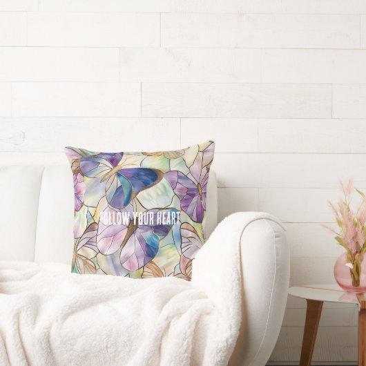 ミントアクアブルーパープル蝶 クッション (ソファ)