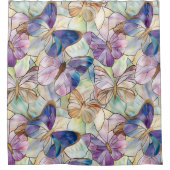 ミントアクアブルーパープル蝶 シャワーカーテン (正面)