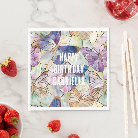 ミントアクアブルーパープル蝶 スタンダードランチョンナプキン (インサイチュ)