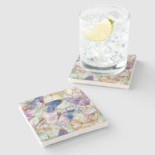 ミントアクアブルーパープル蝶 ストーンコースター (横)