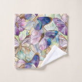 ミントアクアブルーパープル蝶 バスタオルセット (ウォッシュタオル)