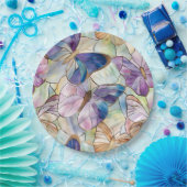 ミントアクアブルーパープル蝶 ペーパープレート (パーティー)