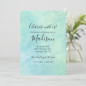 ミントアクアブルー絞り染めウォーターカラー 招待状 (スタンド正面)